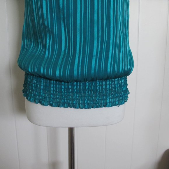 3/$15 BCX | Y2K Teal Career Smock Hem Stretch Blouse - Picture 6 of 6